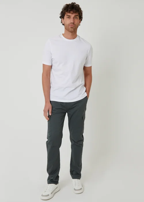 Threadbare Dark Grey Drill Cotton Cargo Trousers With Stretch - 32/L32 Image 4