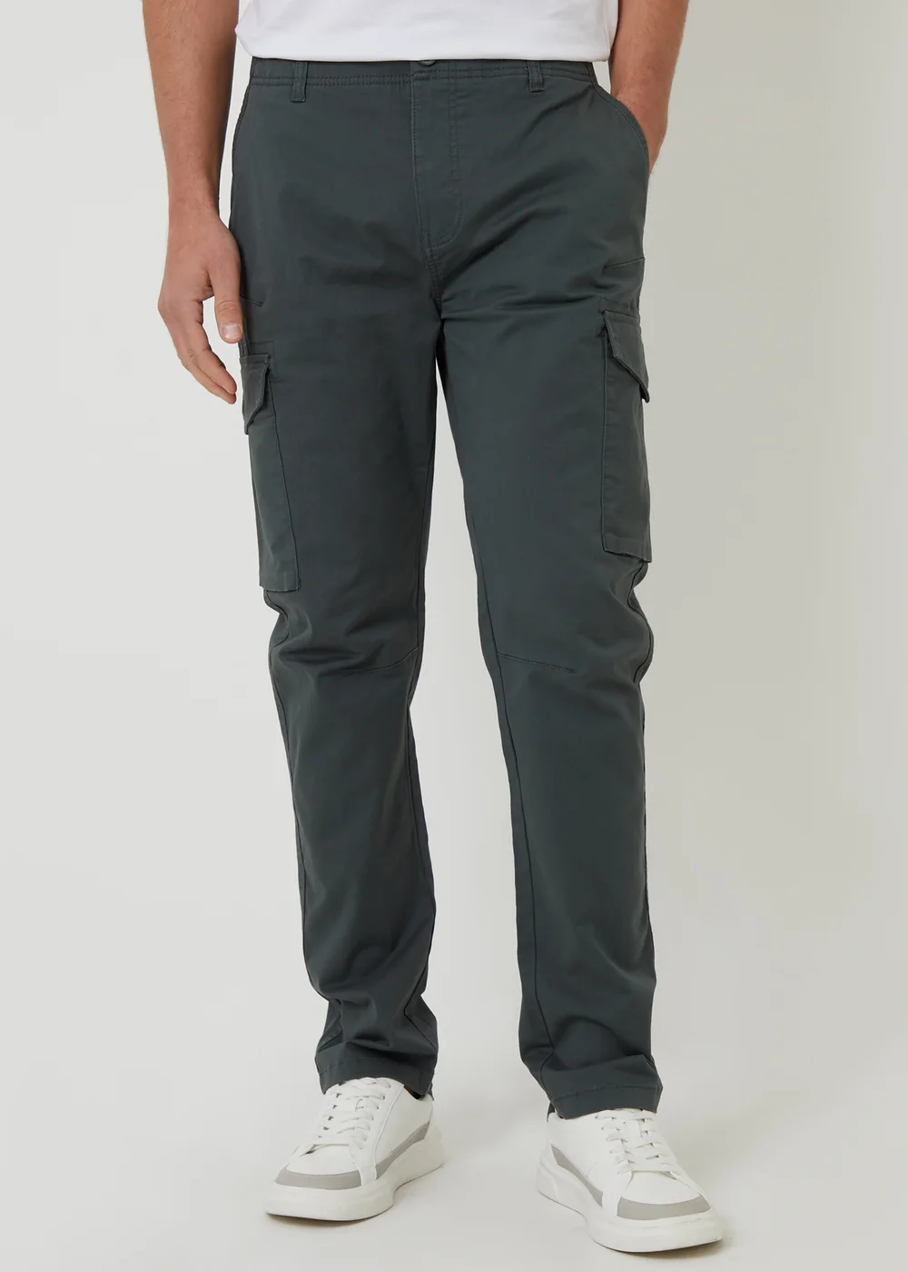 Threadbare Dark Grey Drill Cotton Cargo Trousers With Stretch - 32/L32 Image 1