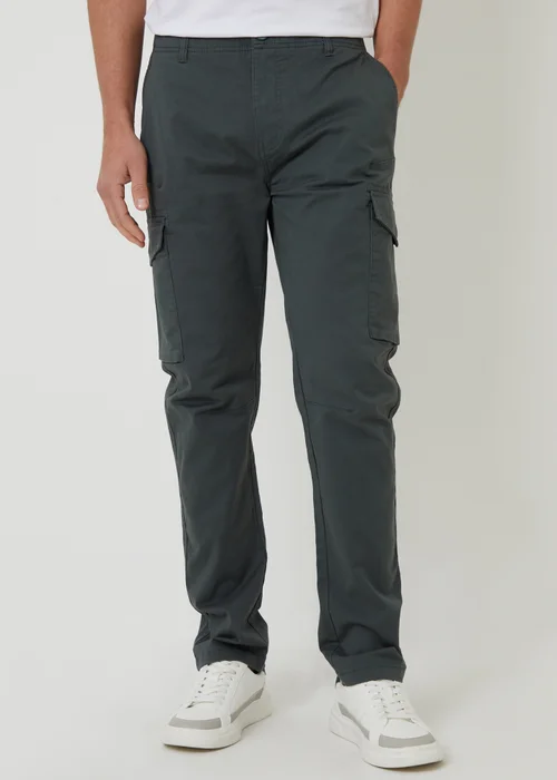 Threadbare Dark Grey Drill Cotton Cargo Trousers With Stretch - 32/L32 Image 1