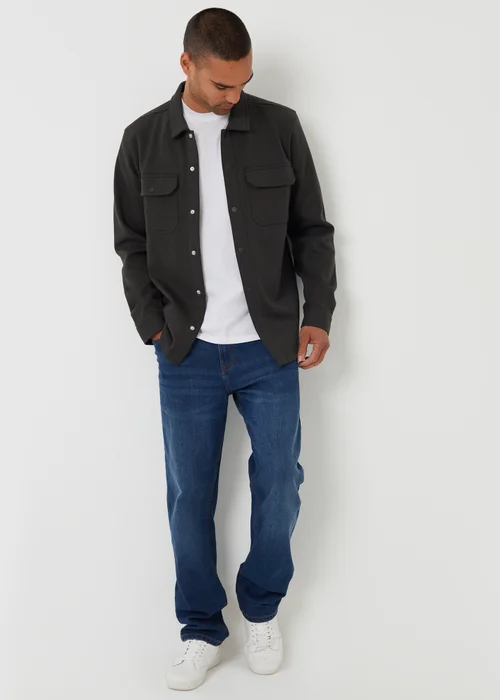 Threadbare Navy Cotton Blend Popper Fastening Pique Shacket - XL Image 3