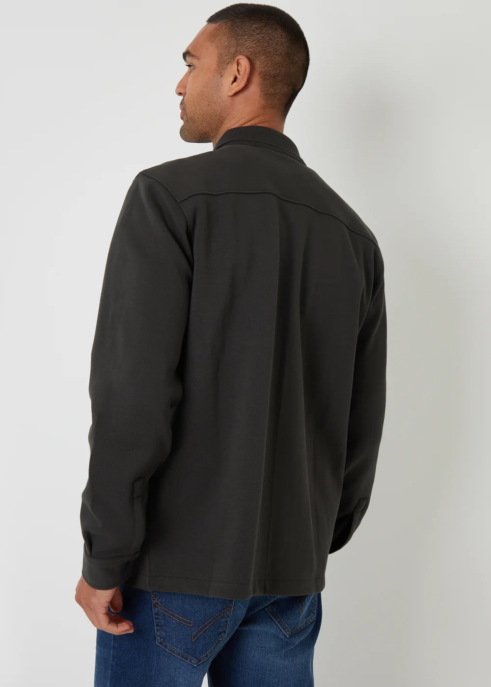 Threadbare Navy Cotton Blend Popper Fastening Pique Shacket - XL Image 2