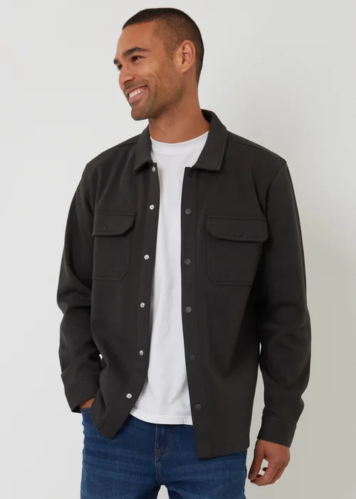 Threadbare Navy Cotton Blend Popper Fastening Pique Shacket - XL Image 1