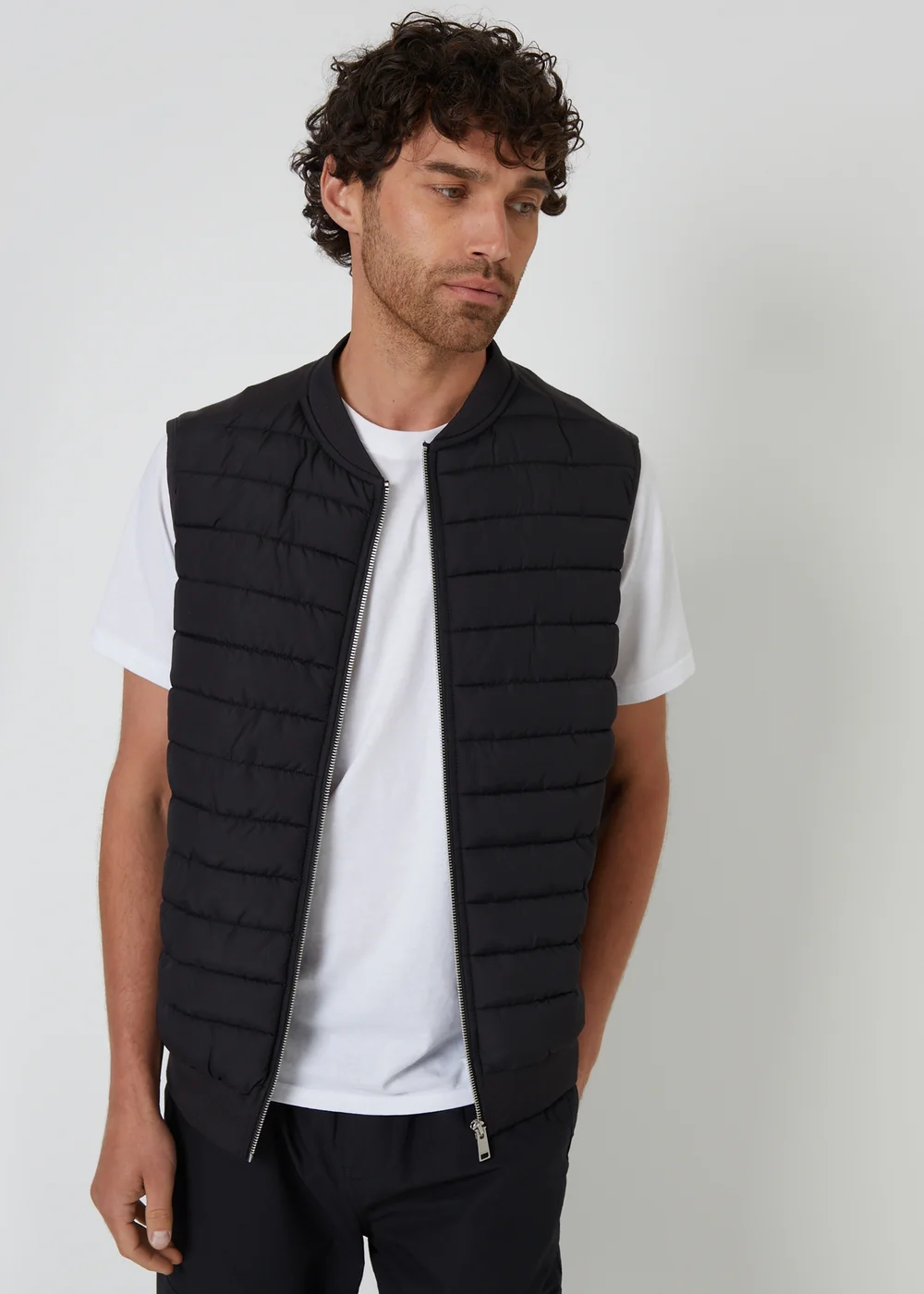 Threadbare Black Quilted Hybrid Gilet - L Image 1