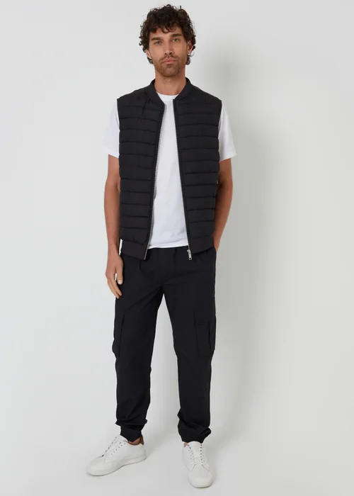 Threadbare Black Quilted Hybrid Gilet - L Image 3
