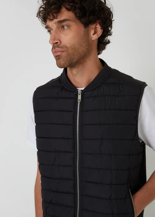 Threadbare Black Quilted Hybrid Gilet - L Image 4