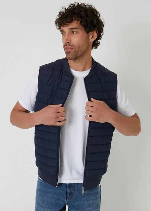 Threadbare Navy Quilted Hybrid Gilet - M Image 1