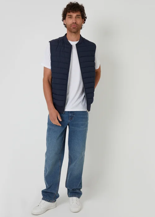Threadbare Navy Quilted Hybrid Gilet - M Image 3