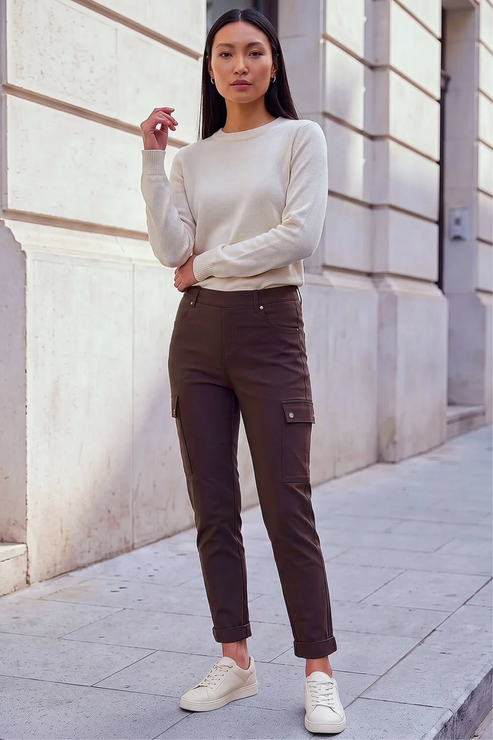 Roman Chocolate Turn Up Stretch Cargo Trousers - 12 Image 2