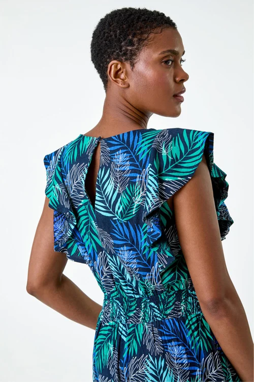 Roman Blue Tropical Leaf Print Playsuit - Size 14 Clothing Image 4