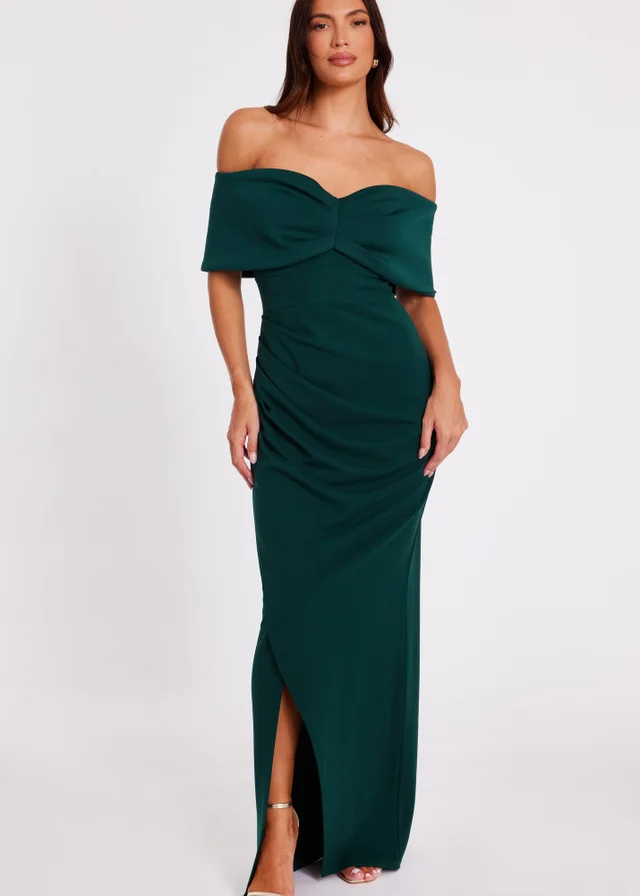 Quiz Green Bardot Wrap Maxi Dress