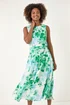 Roman Green Floral Pleated Neck Midi Dress - 20 Image 1