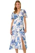 Roman White Floral Print V-Neck Midi Dress - Size 16 Clothing Image 1