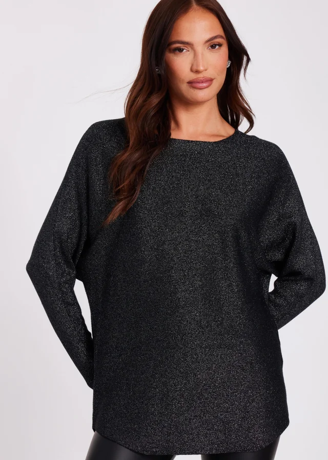 Quiz Black Glitter Batwing Jumper