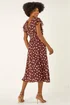Roman Brown Spot Print V-Neck Frill Midi Dress - Size 12 Image 3