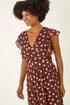 Roman Brown Spot Print V-Neck Frill Midi Dress - Size 12 Image 4