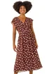 Roman Brown Spot Print V-Neck Frill Midi Dress - Size 12 Image 1
