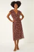 Roman Brown Spot Print V-Neck Frill Midi Dress - Size 12 Image 2