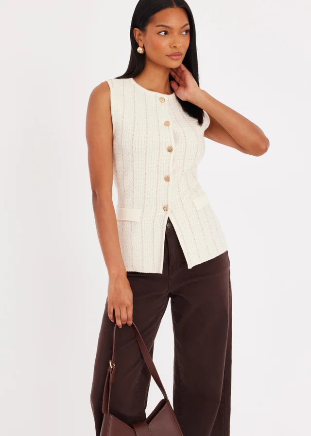 Quiz Burgundy Metallic Knit Waistcoat