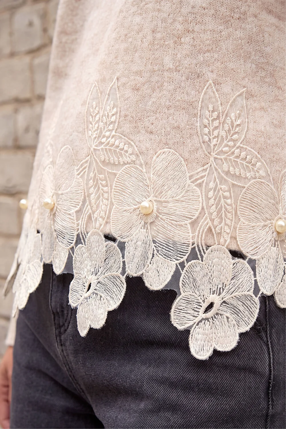 Roman Beige Floral Lace Trim Knit Jumper - 12 Image 4