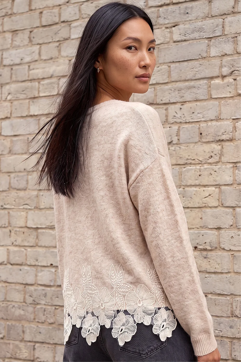 Roman Beige Floral Lace Trim Knit Jumper - 12 Image 3