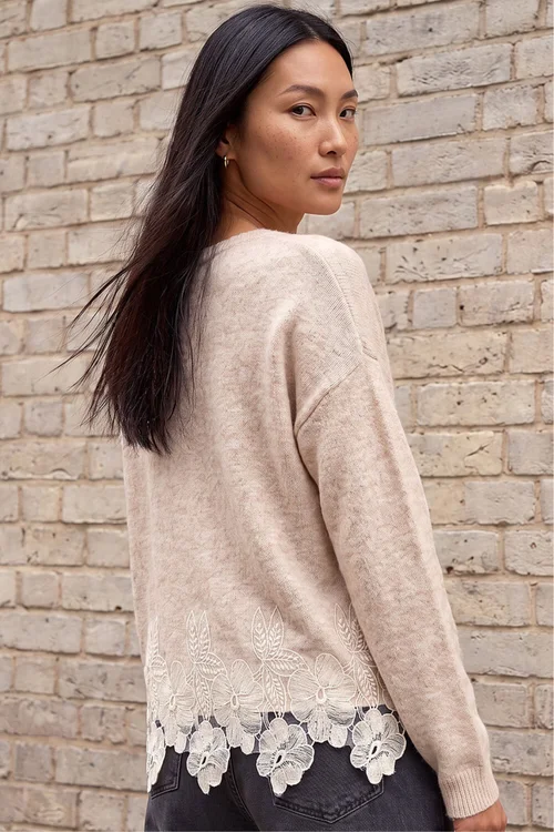 Roman Beige Floral Lace Trim Knit Jumper - 12 Image 3