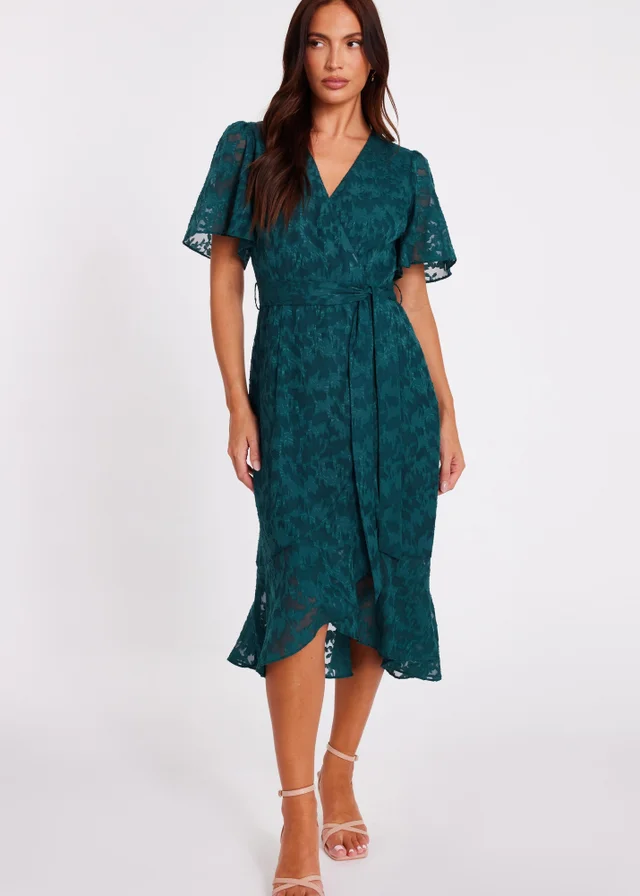 Quiz Green Jacquard Wrap Midi Dress