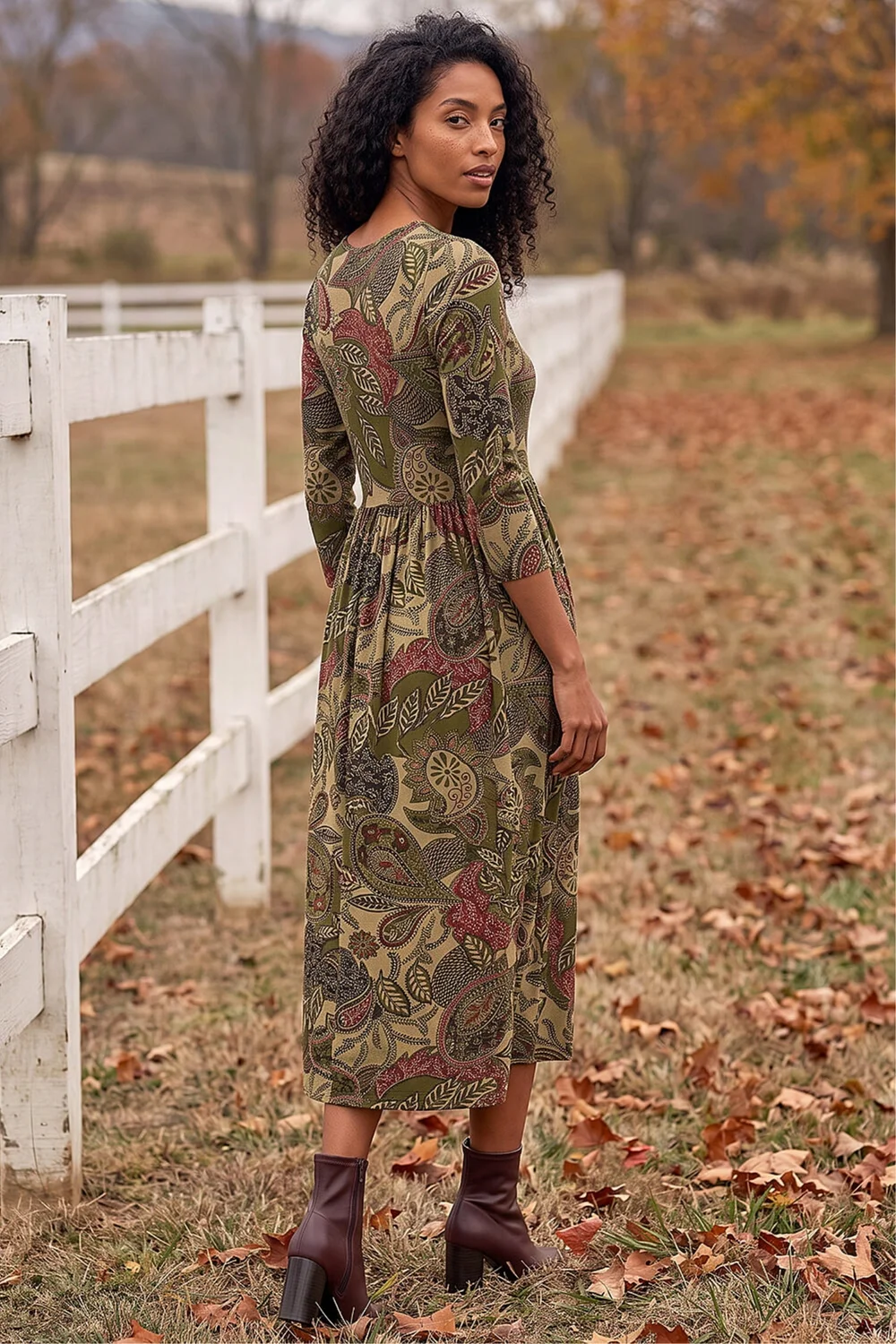 Roman Khaki Paisley Print Stretch Midi Dress - 12 Image 2