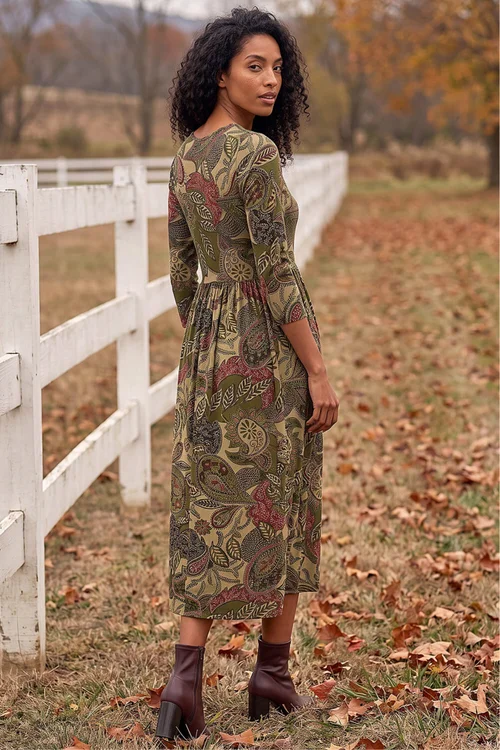 Roman Khaki Paisley Print Stretch Midi Dress - 12 Image 2