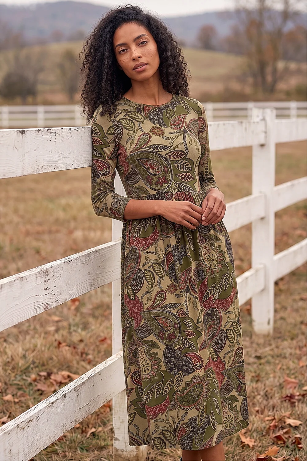 Roman Khaki Paisley Print Stretch Midi Dress - 12 Image 1