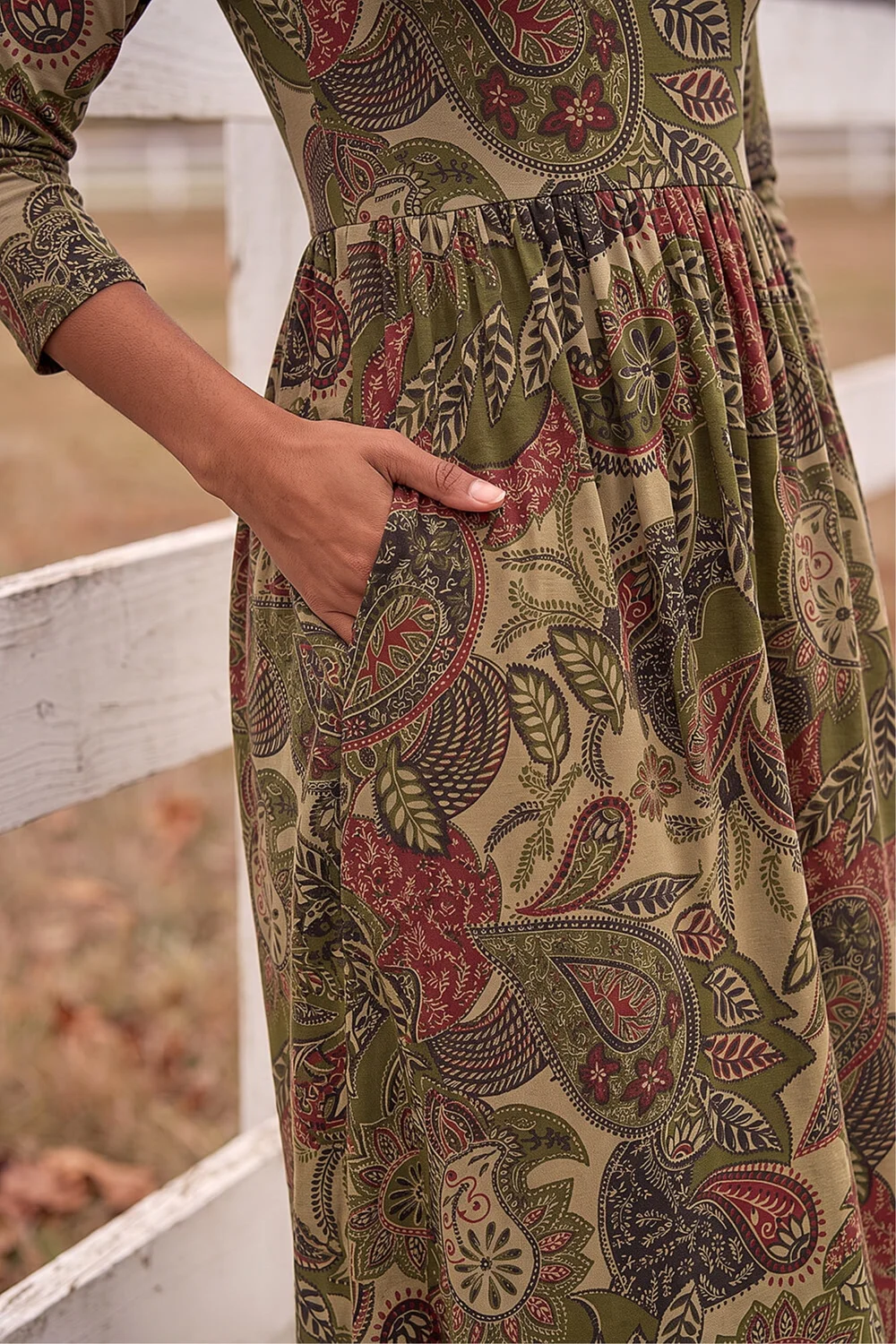 Roman Khaki Paisley Print Stretch Midi Dress - 12 Image 4