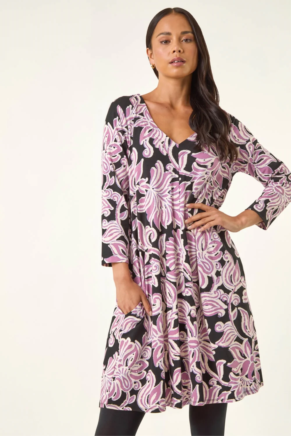 Roman Pink Petite V-Neck Swing Dress - 8 Image 1