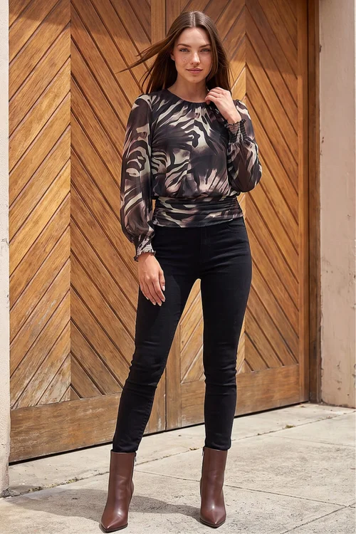 Roman Black Petite Mesh Blouson Top - 14 Image 2