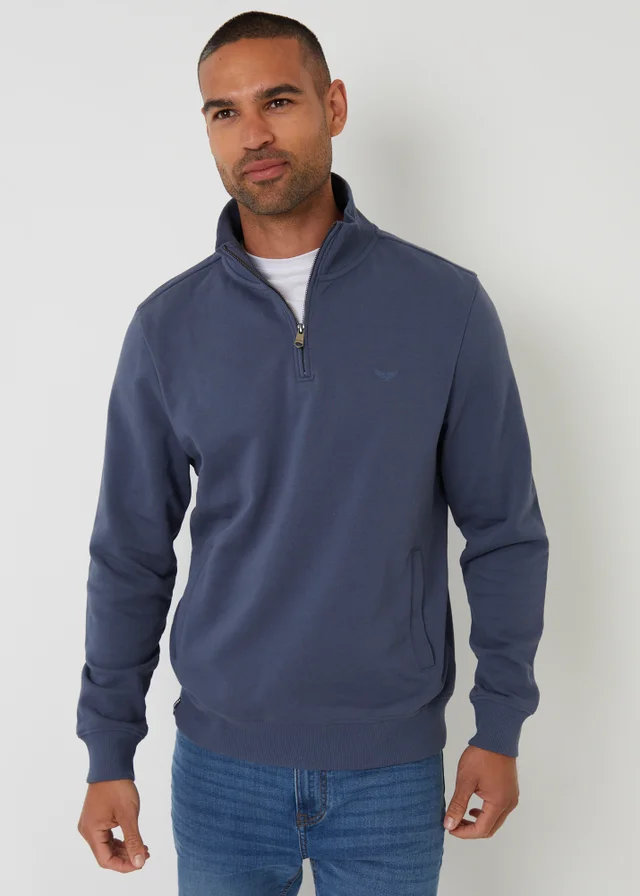 Threadbare Blue Quarter Zip Sweatshirt