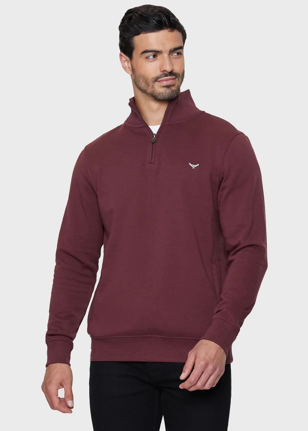 Threadbare Burgundy Quarter Zip Sweatshirt - XL Image 1