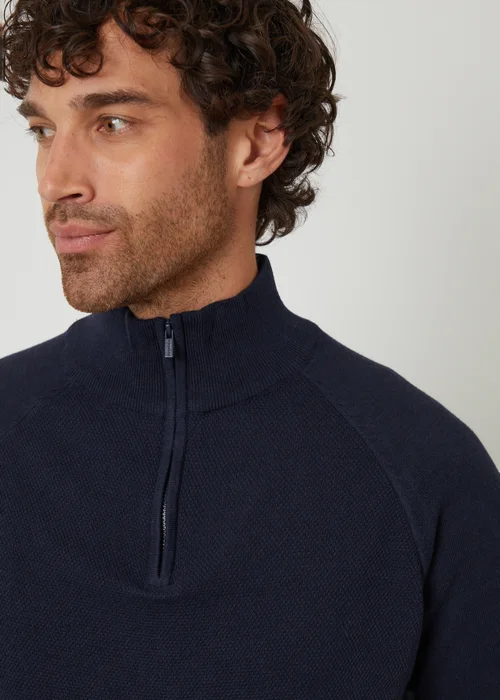 Threadbare Navy Textured Knit Quarter Zip Jumper - L Image 4