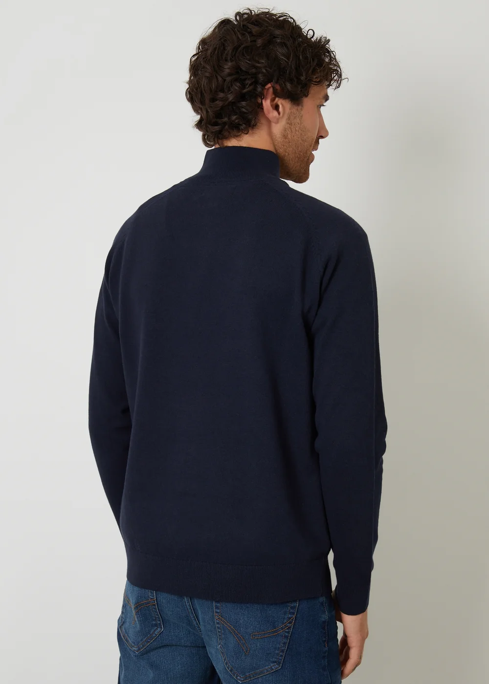 Threadbare Navy Textured Knit Quarter Zip Jumper - L Image 2