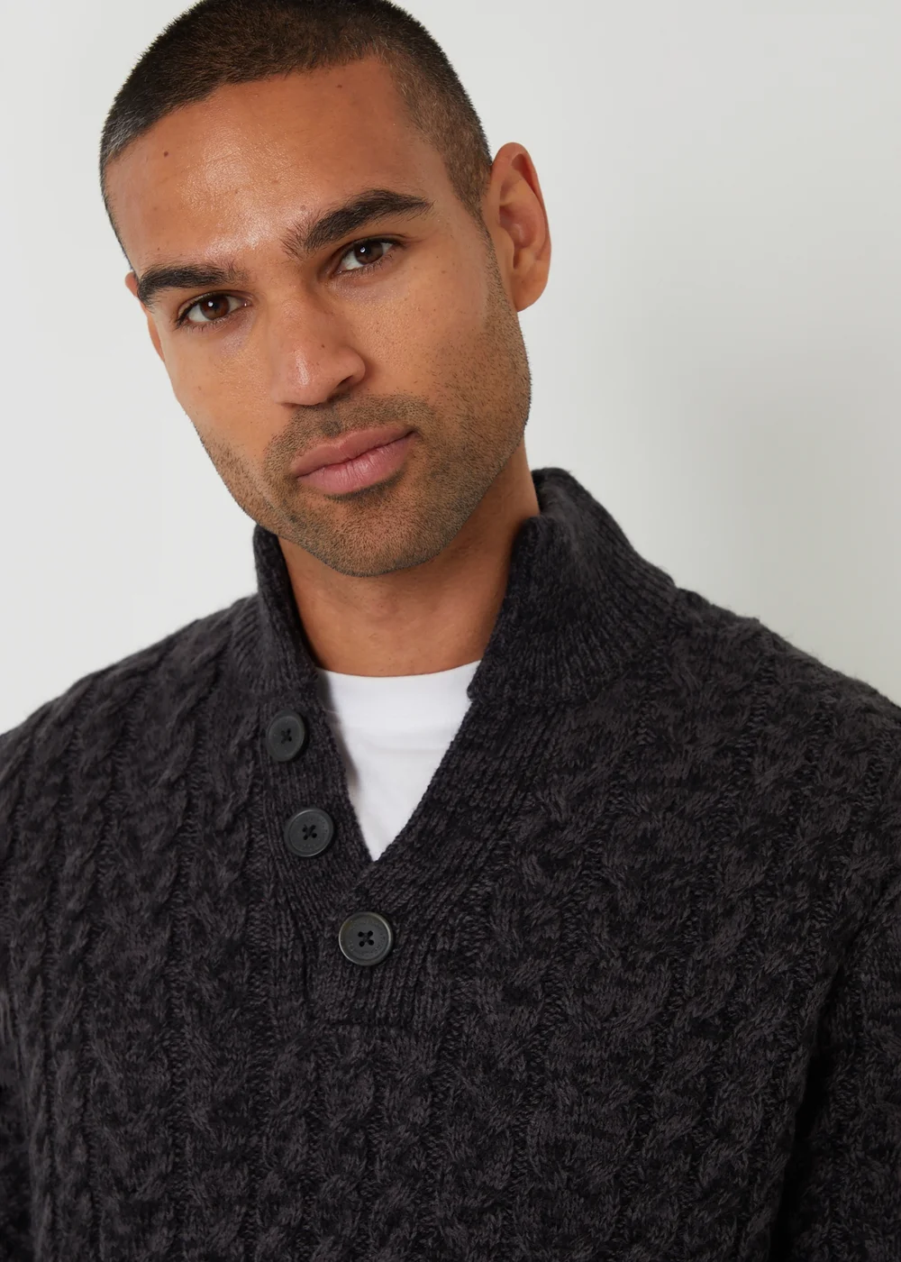 Threadbare Black Mock Tee Funnel Neck Cable Knit Jumper - M Image 4