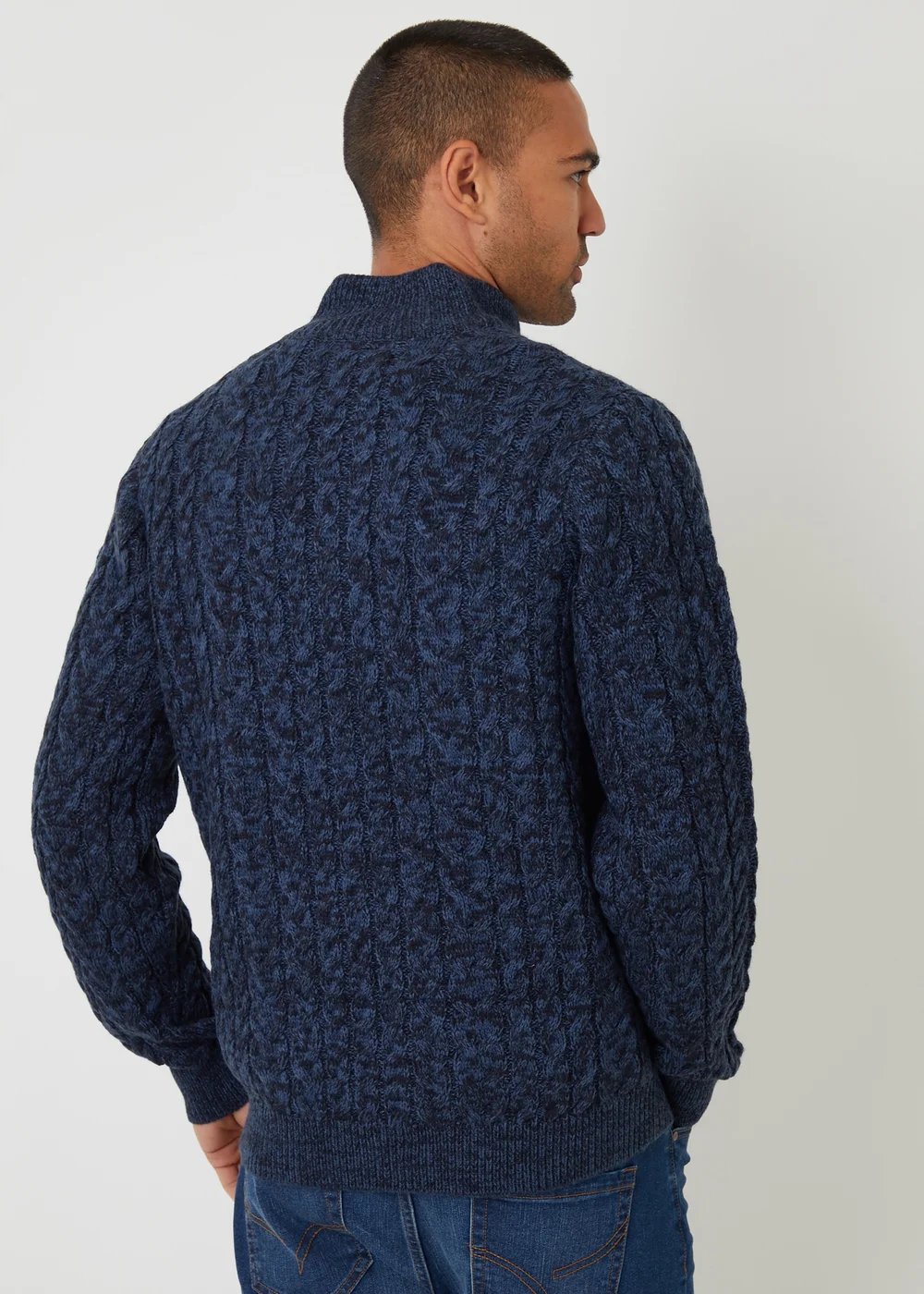 Threadbare Blue Mock Tee Funnel Neck Cable Knit Jumper - Medium Image 2