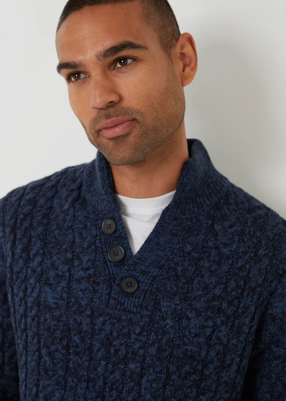 Threadbare Blue Mock Tee Funnel Neck Cable Knit Jumper - M Image 4