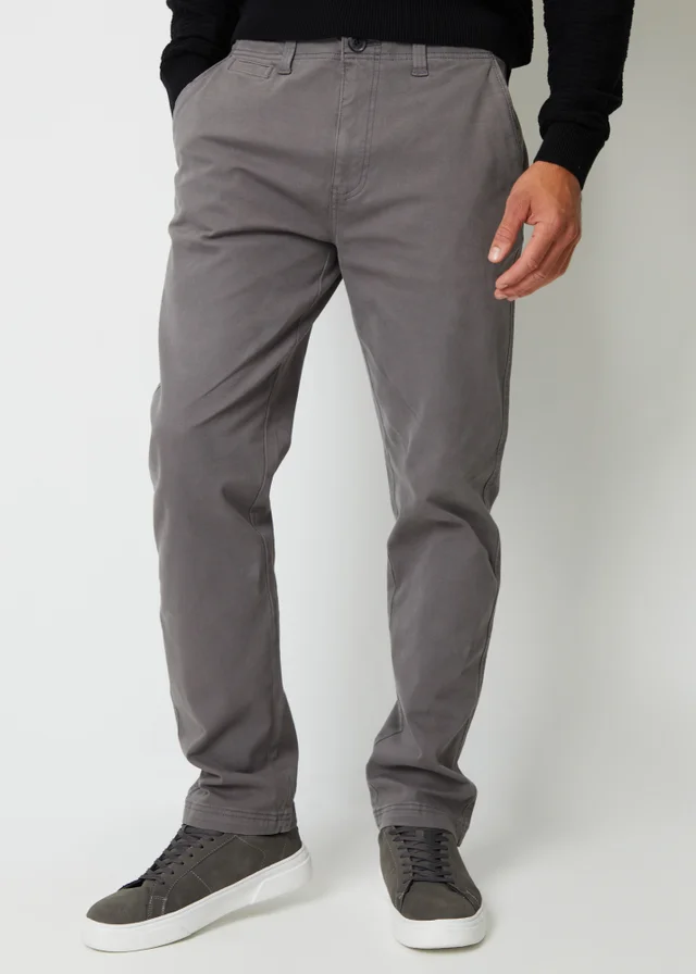 Threadbare Dark Grey Ravello Straight Leg Canvas Trousers With Stretch