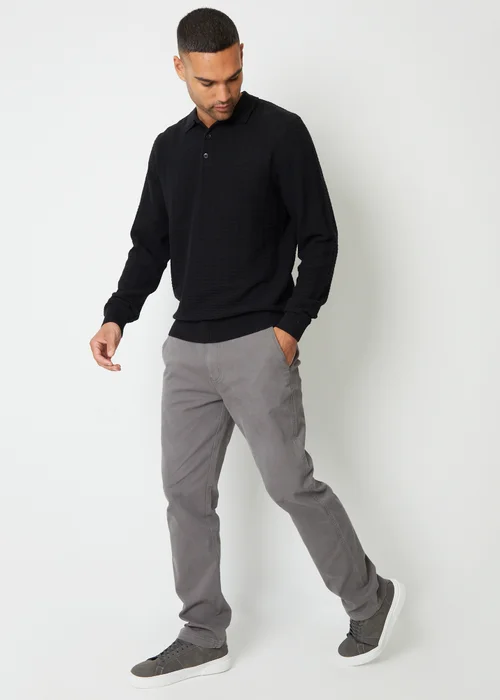 Threadbare Dark Grey Ravello Straight Leg Canvas Trousers With Stretch - 34/L32 Image 3