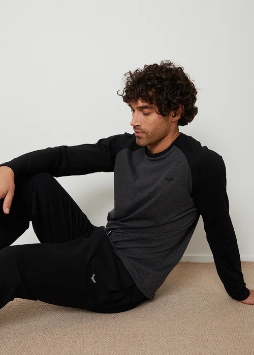 Threadbare Black Cotton Blend Contrast Sleeve Pyjama Set - Extra Large Image 3