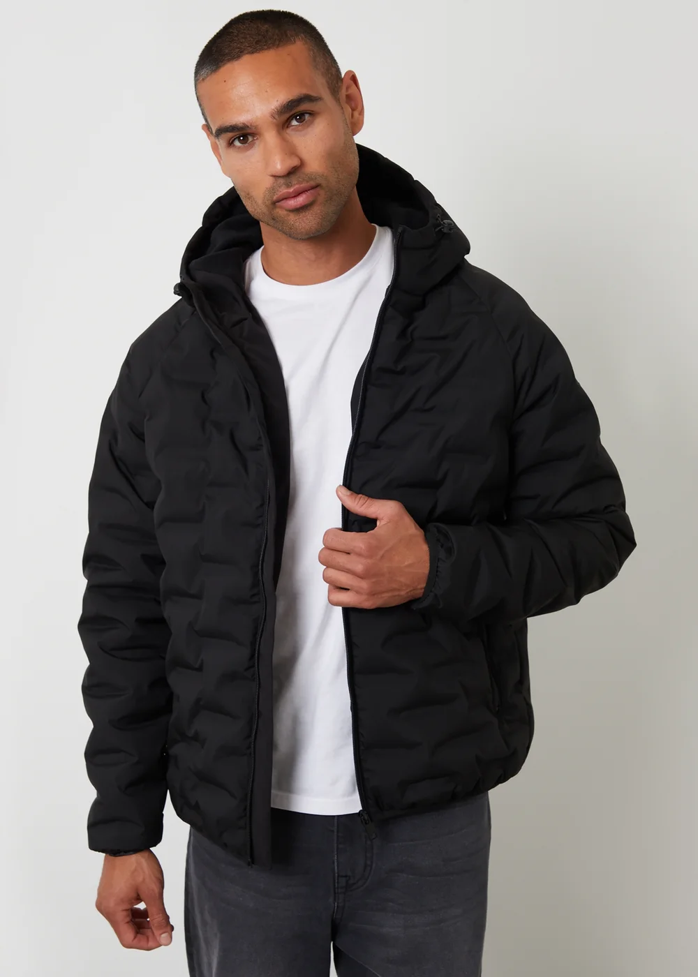 Threadbare Black Hooded Quilted Jacket - L Image 1
