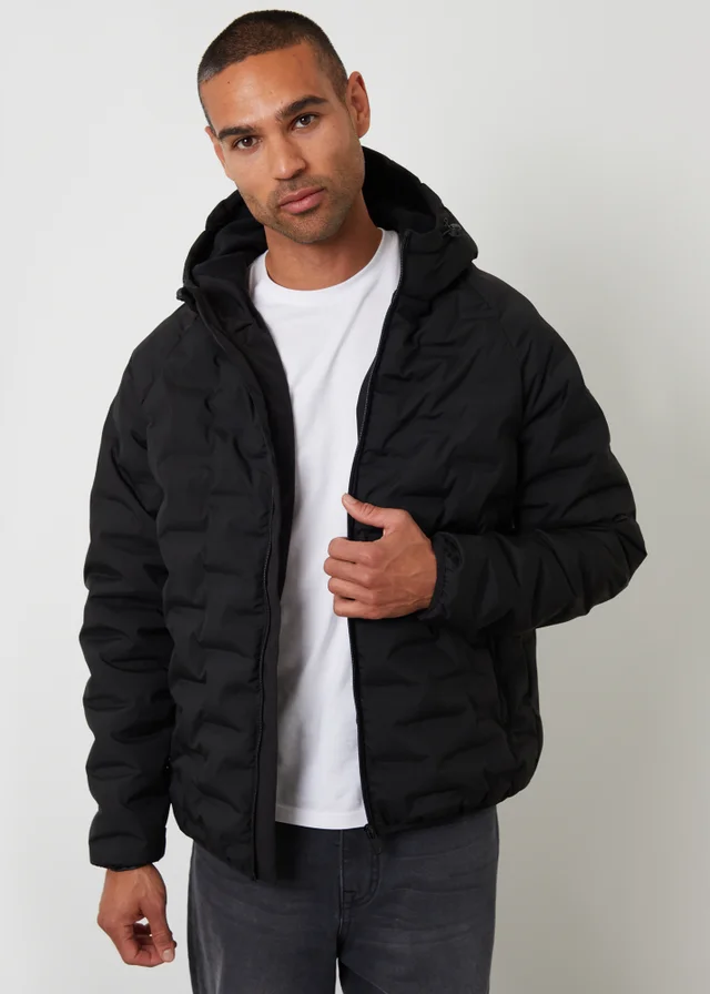 Threadbare Black Hooded Quilted Jacket