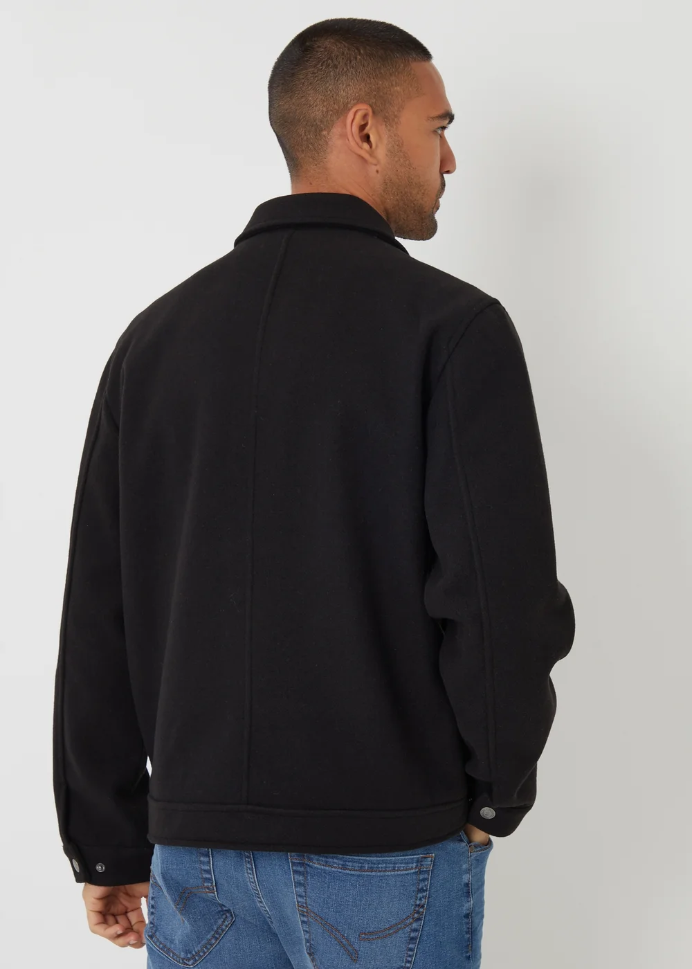 Threadbare Black Brushed Collared Lightweight Utility Jacket - S Image 2