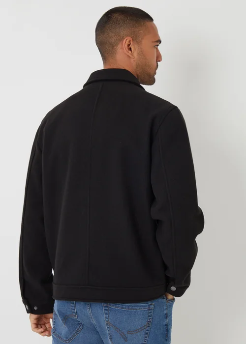 Threadbare Black Brushed Collared Lightweight Utility Jacket - S Image 2