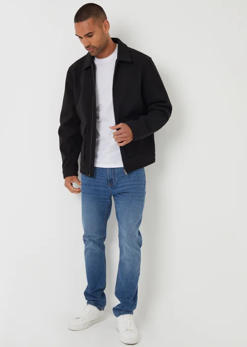 Threadbare Black Brushed Collared Lightweight Utility Jacket - S Image 3