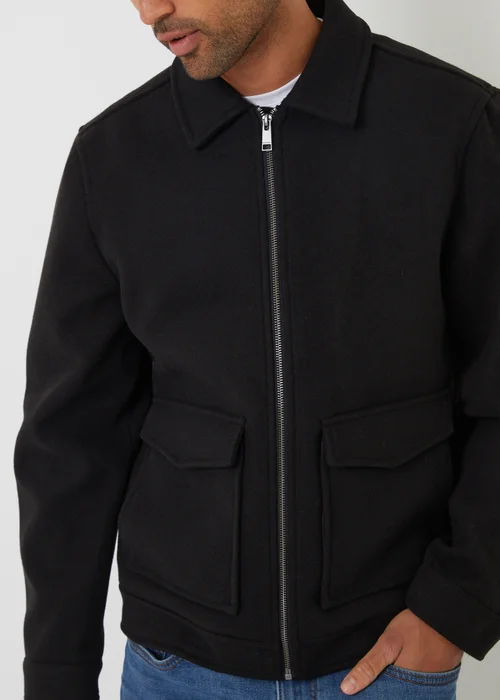 Threadbare Black Brushed Collared Lightweight Utility Jacket - S Image 4