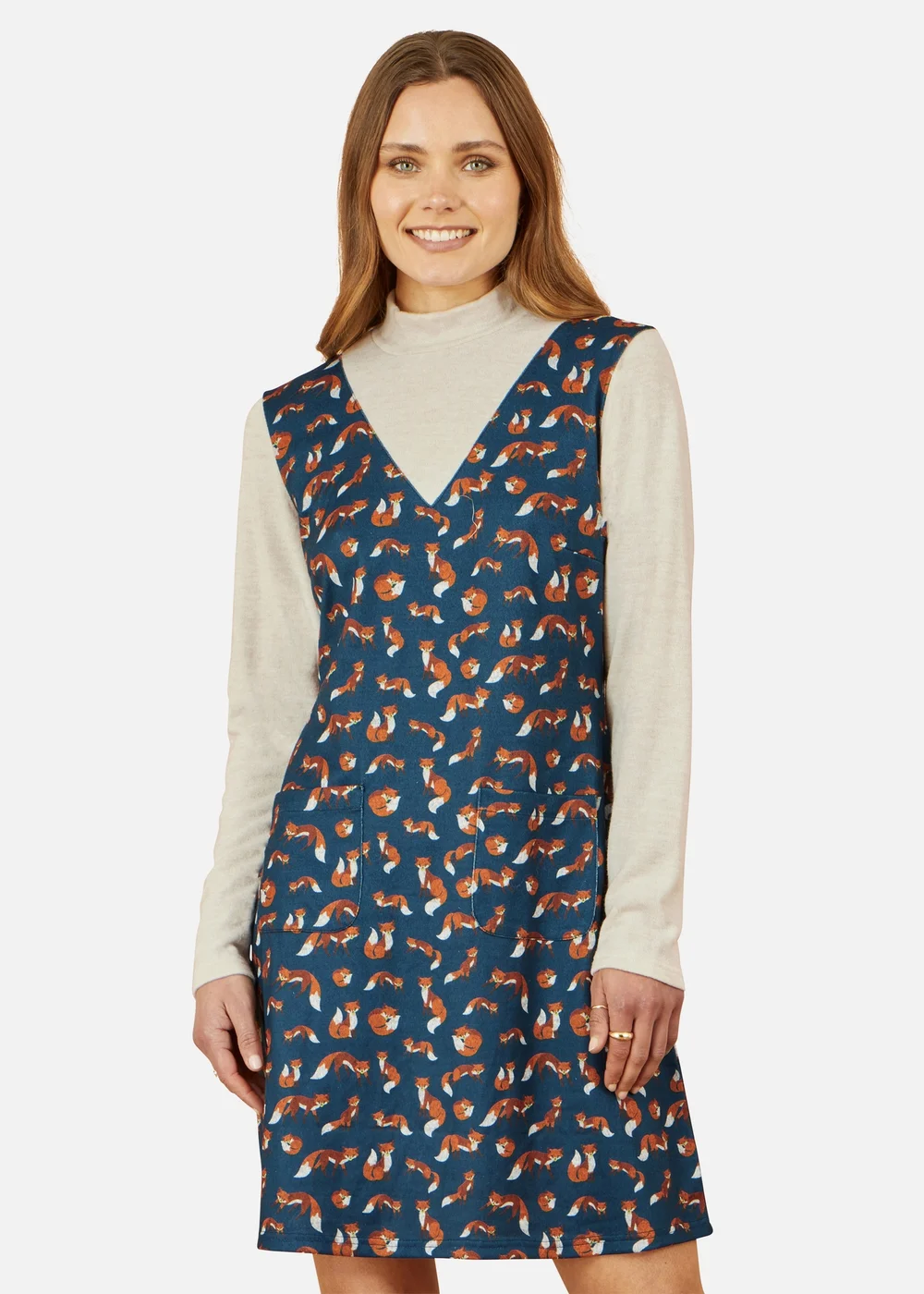 Yumi Fox Long Sleeve Layered Tunic Dress With Front Pocket In Navy - 10 Image 2