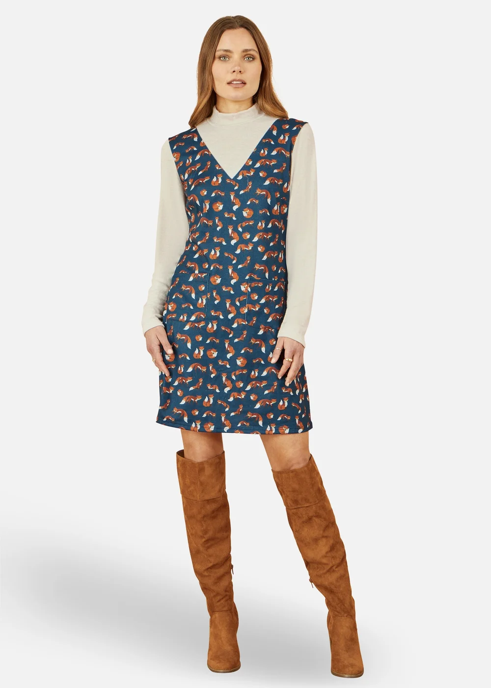 Yumi Fox Long Sleeve Layered Tunic Dress With Front Pocket In Navy - 10 Image 1